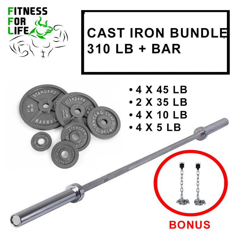 Load image into Gallery viewer, 310 lb Iron Cast Plates Bundle + bar
