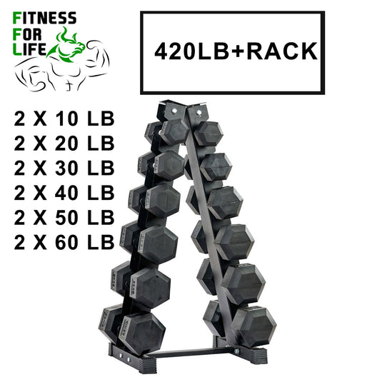 Ensemble d’haltères hex 420 lb + rack