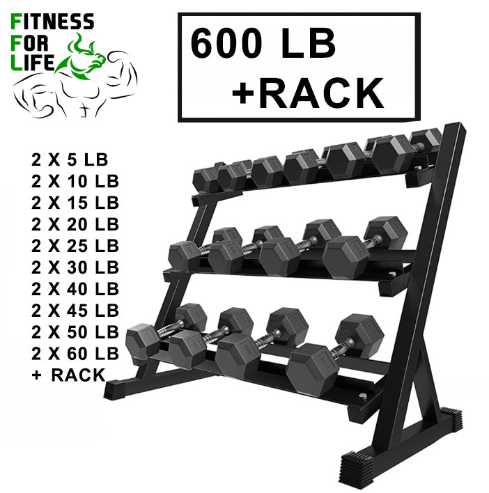 Load image into Gallery viewer, 600 lb HEX Dumbbells Set + Rack
