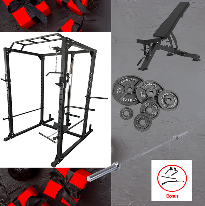 Power Rack Lat Pulldown Bundle (Metal plates) *** Black Friday Special ***