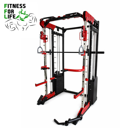 Station d’entraînement fonctionnelle tout-en-un avec power rack, double système de câbles et barre de traction